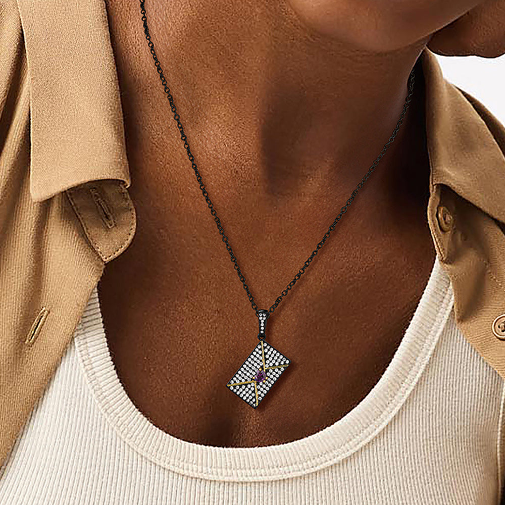 Personalized Picture Envelope Necklace With Birthstone & Cz Gifts for Mom