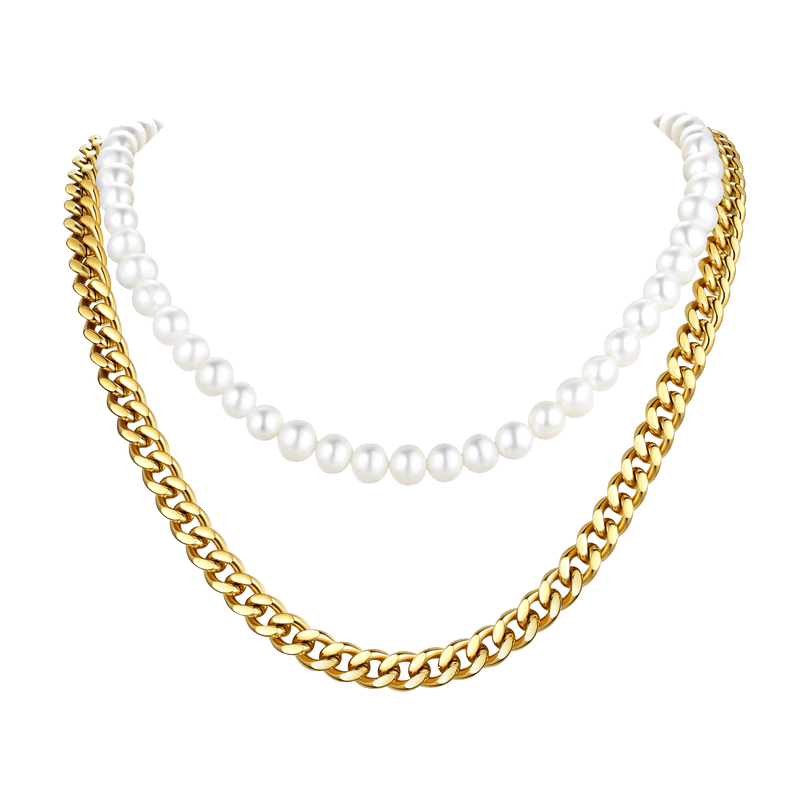 Freshwater Pearl & Cuban Link Chain Necklace for