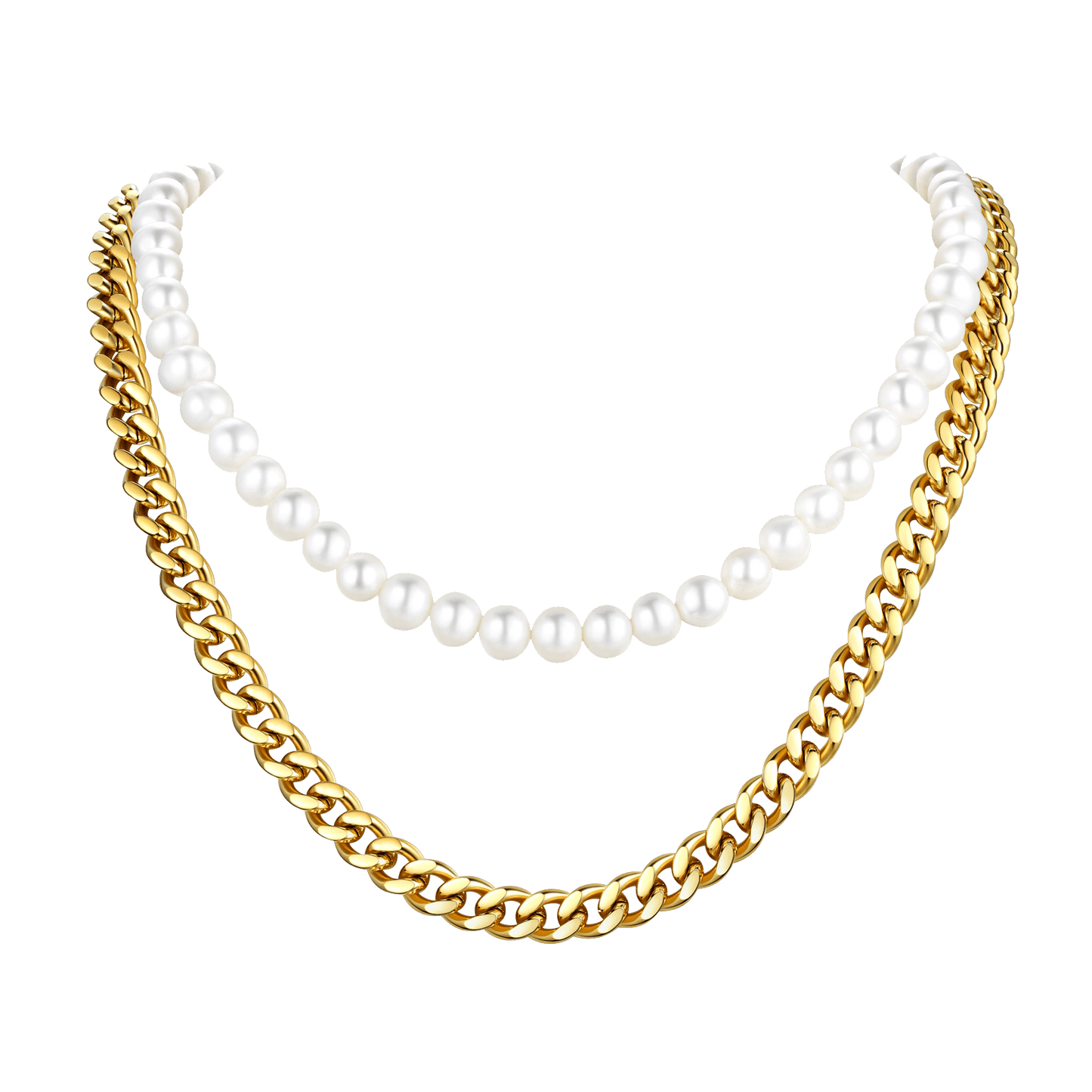 Freshwater Pearl & Cuban Link Chain Necklace for
