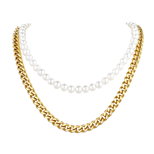 Freshwater Pearl & Cuban Link Chain Necklace for