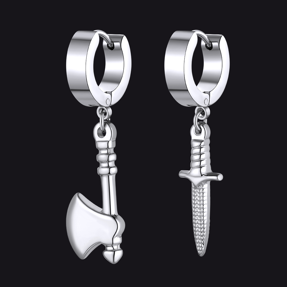Punk Battle Axe Dagger Dangle Hoop Earring for