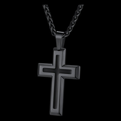 Christian Black Enamel Cross Pendant Necklace for