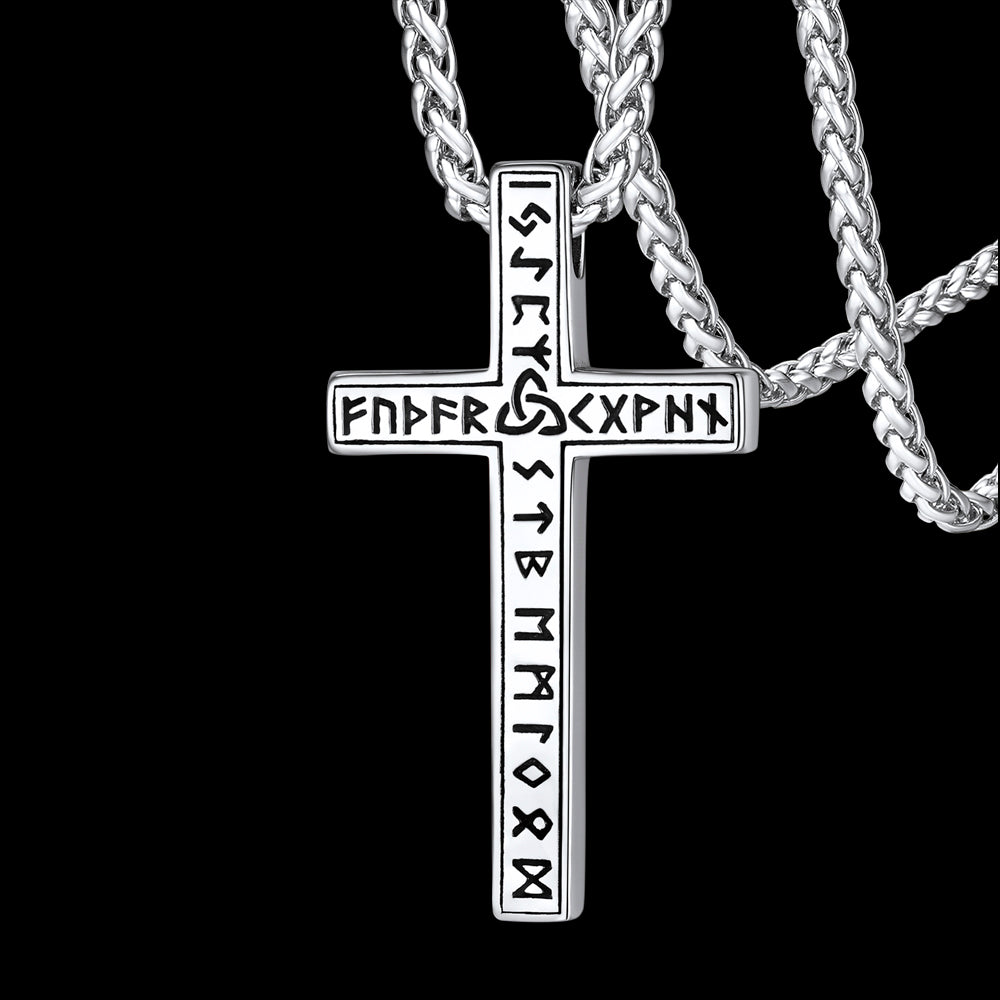 Viking Rune Cross Pendant Necklace for