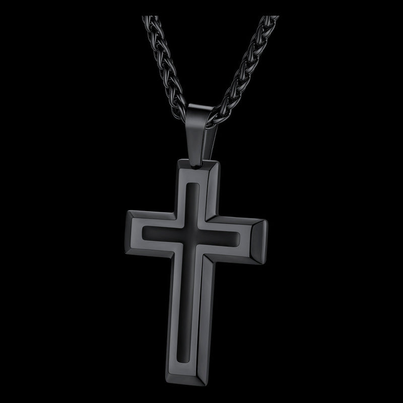 Christian Black Enamel Cross Pendant Necklace for
