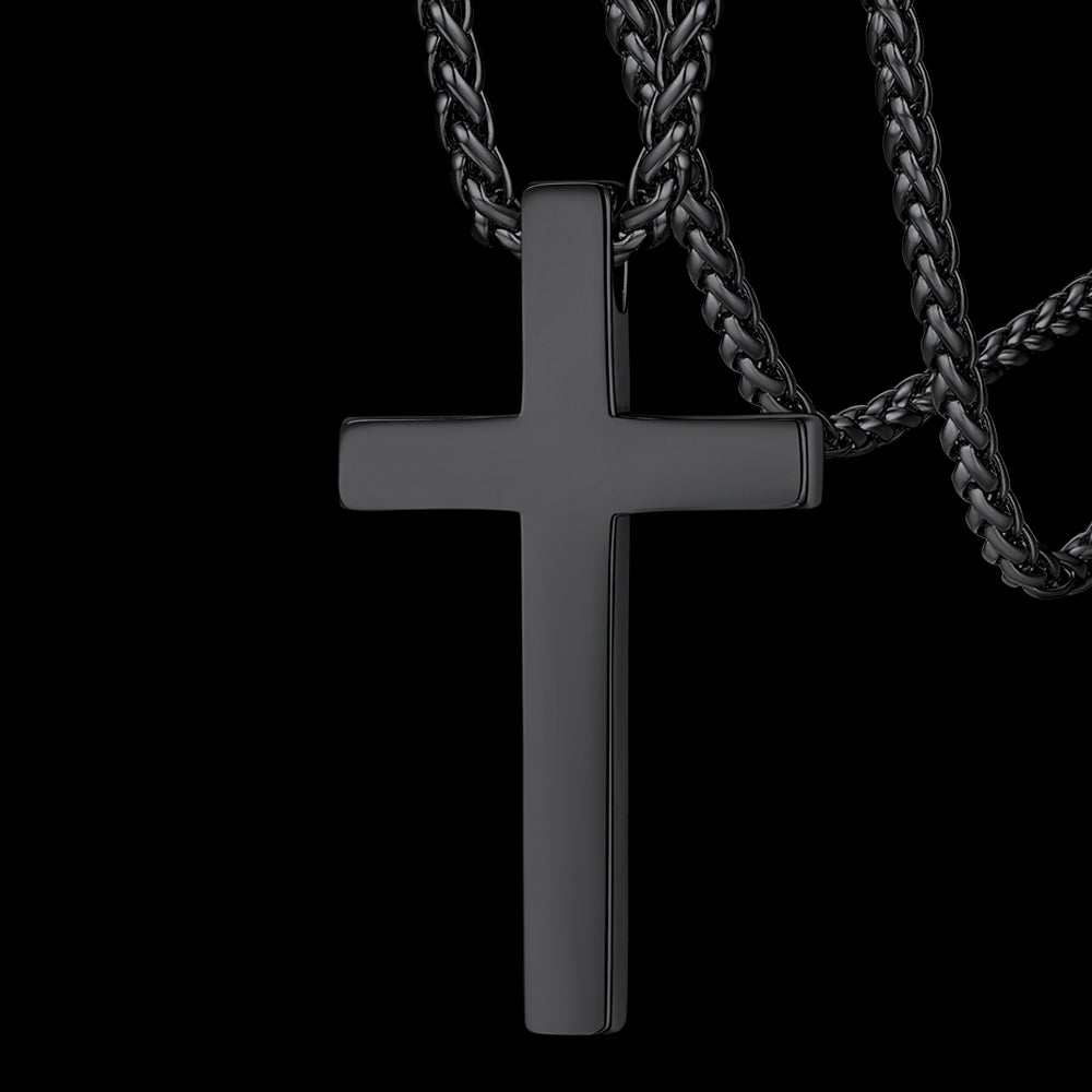Christian Black Enamel Cross Necklace for