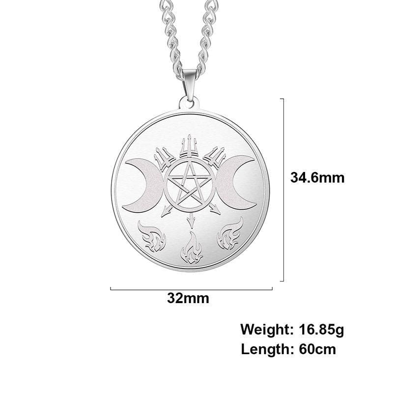 Triple Moon Goddess Pentagram Necklace