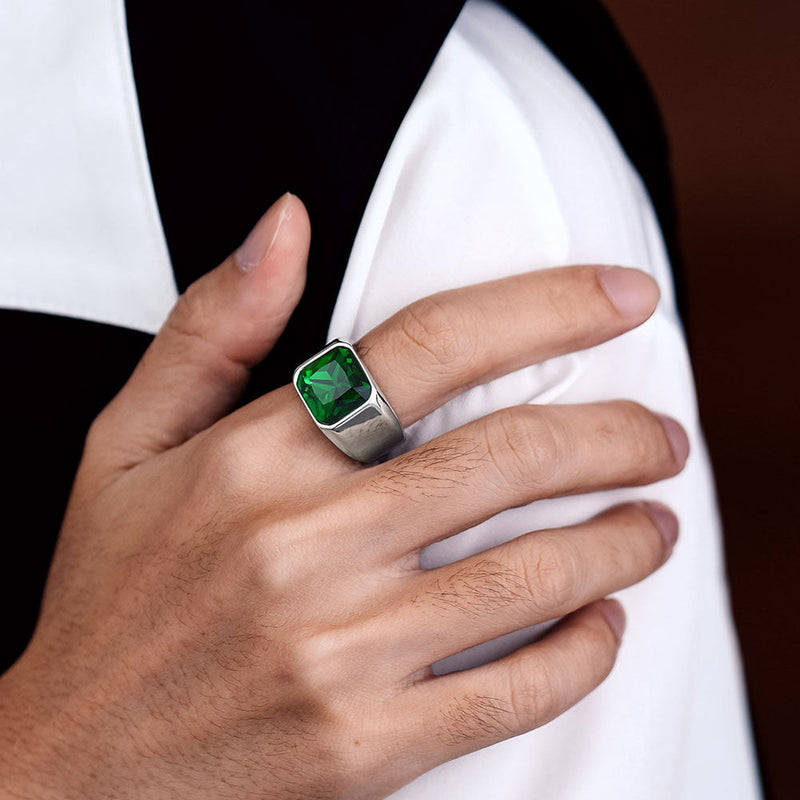 Modern Cz Gemstone Engraved Name Band Ring for Father