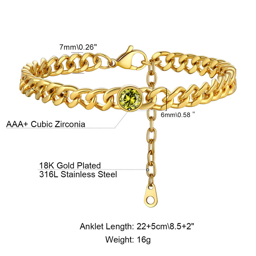 Personalized Birthstone Cuban Link Anklet for