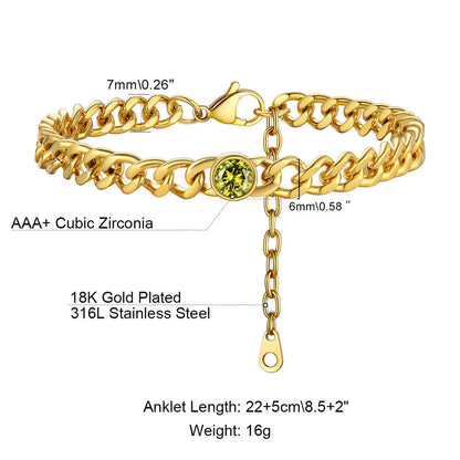 Personalized Birthstone Cuban Link Anklet for
