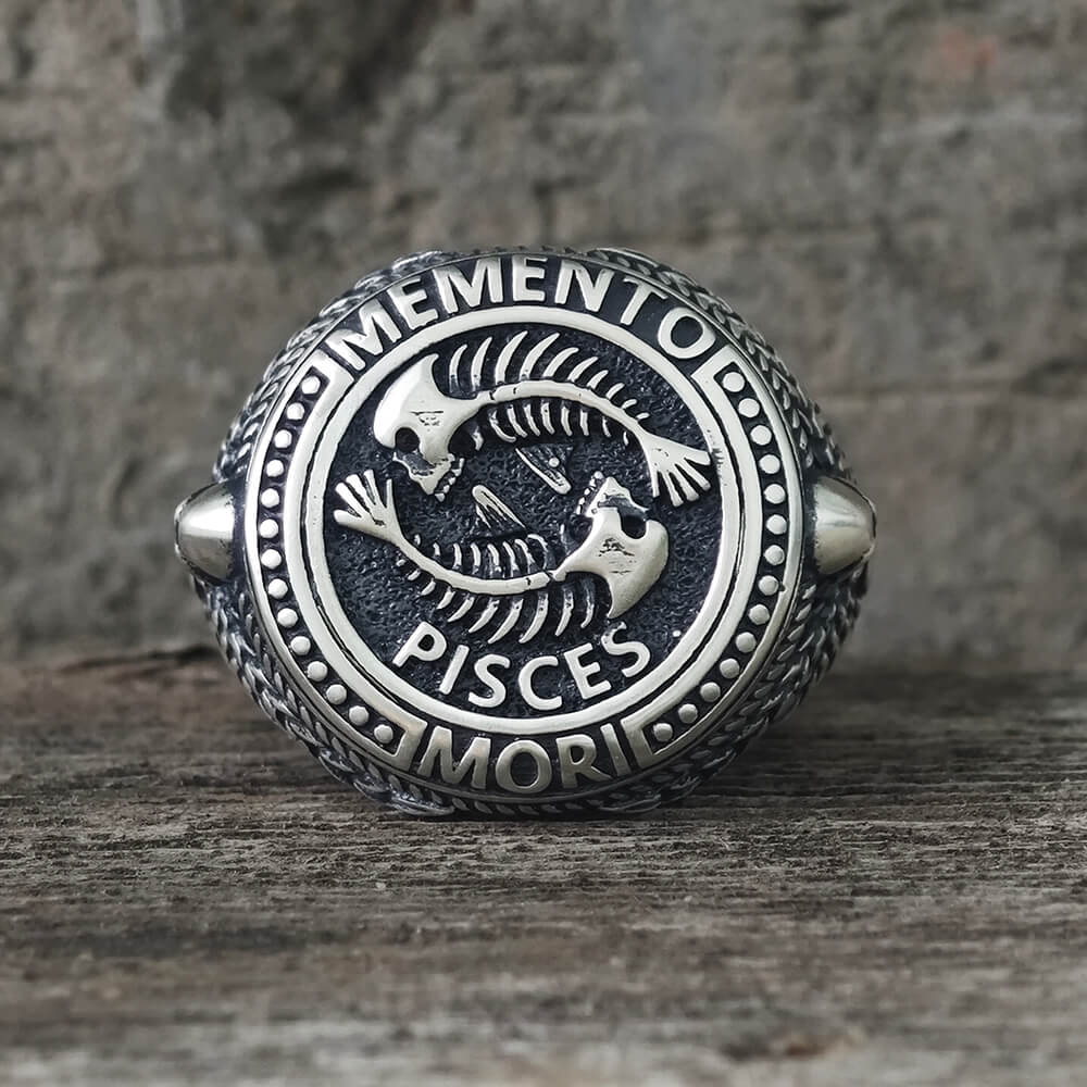 12 Constellations Zodiac Sign Sterling Silver Skull Ring