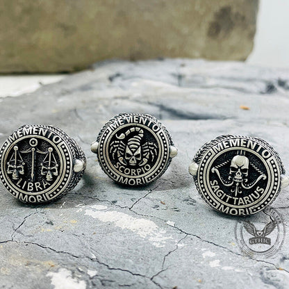 12 Constellations Zodiac Sign Sterling Silver Skull Ring