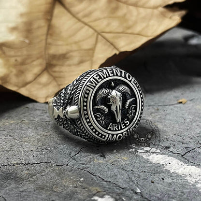 12 Constellations Zodiac Sign Sterling Silver Skull Ring