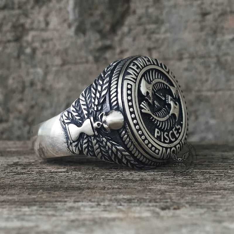 12 Constellations Zodiac Sign Sterling Silver Skull Ring