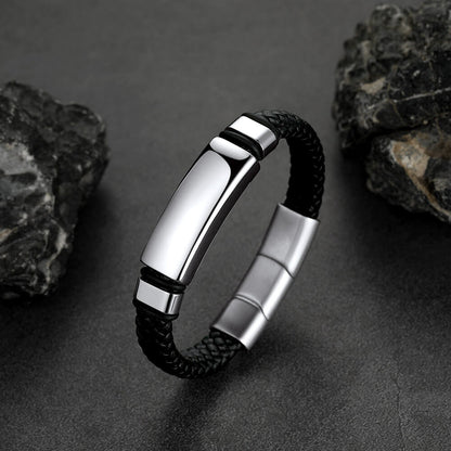 Custom Braided Black Leather Bracelet Birthday Gift for
