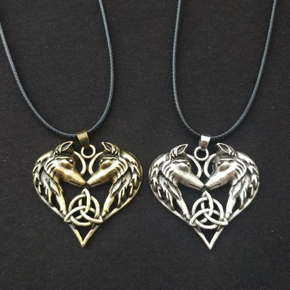 Celtic Trinity Knot Heart Shaped Wolves Necklace