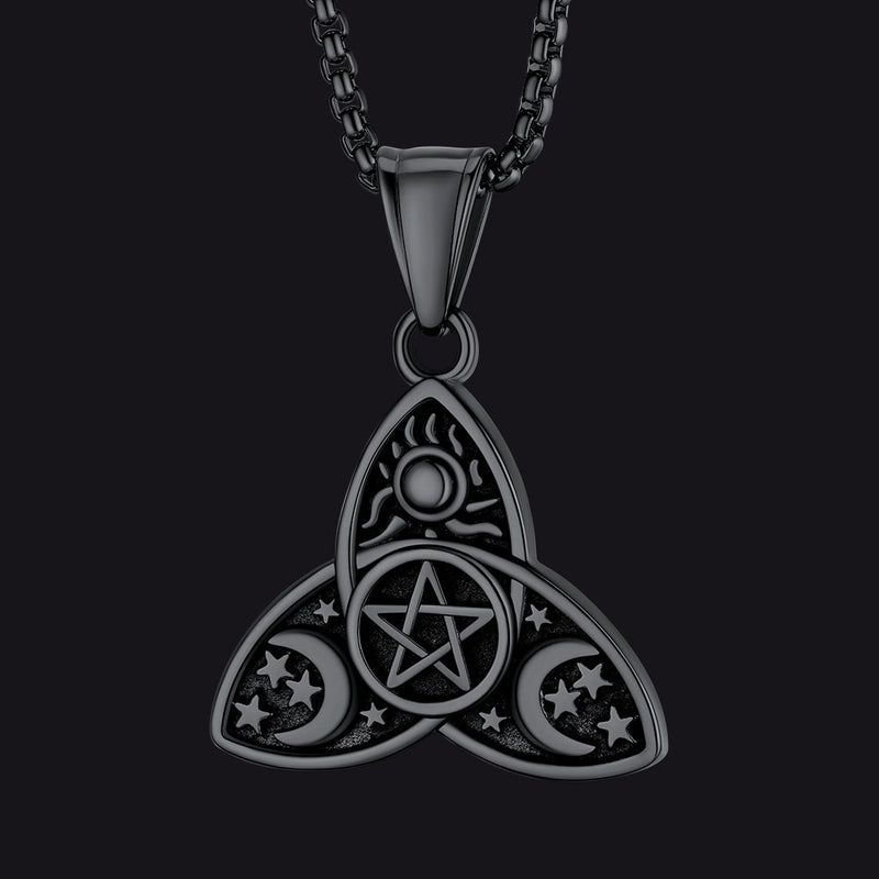 Triple Moon Goddess Pentagram Necklace for