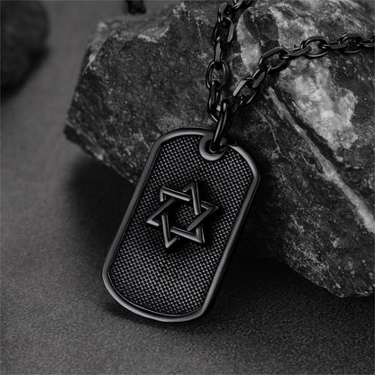 Engraved Jewish Star of David Dog Tag Necklace for