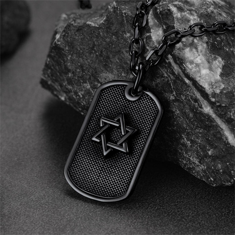 Engraved Jewish Star of David Dog Tag Necklace for