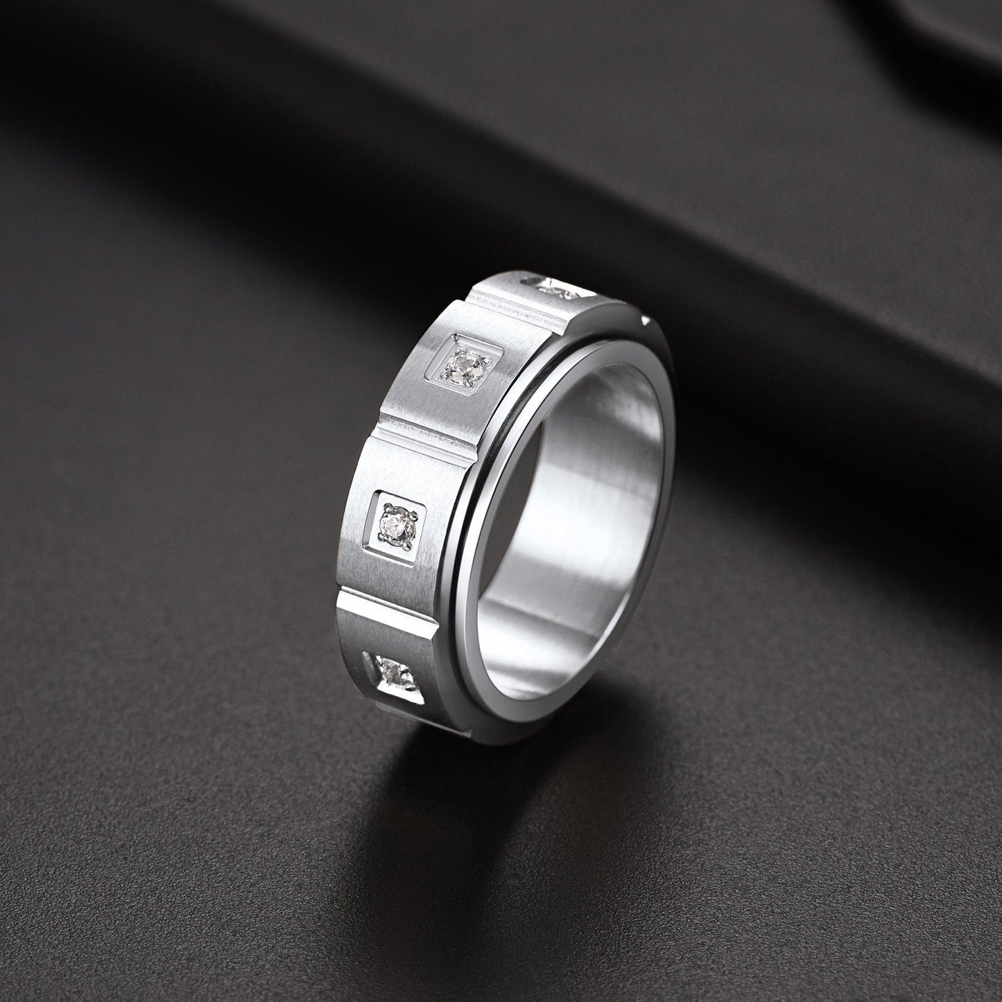 Flash Zircon Rotatable Fidget Ring for Anxiety Stainless Steel