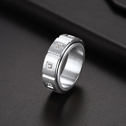 Flash Zircon Rotatable Fidget Ring for Anxiety Stainless Steel