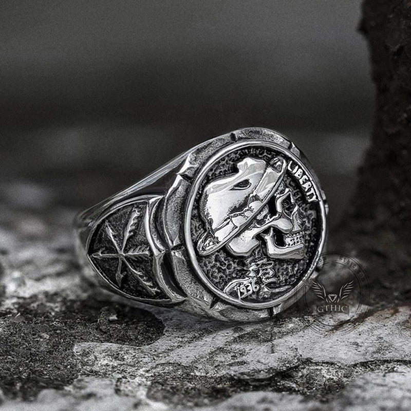 1936 Hobo Nickels Liberty Stainless Steel Skull Ring