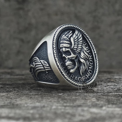 1936 Pirate Skull Sailboat Eagle Sterling Silver Ring
