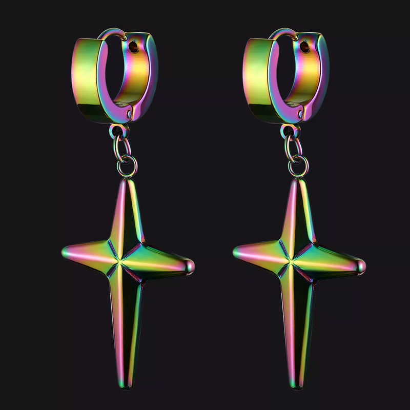 Flash Star Cross Dangle Hoop Earrings for