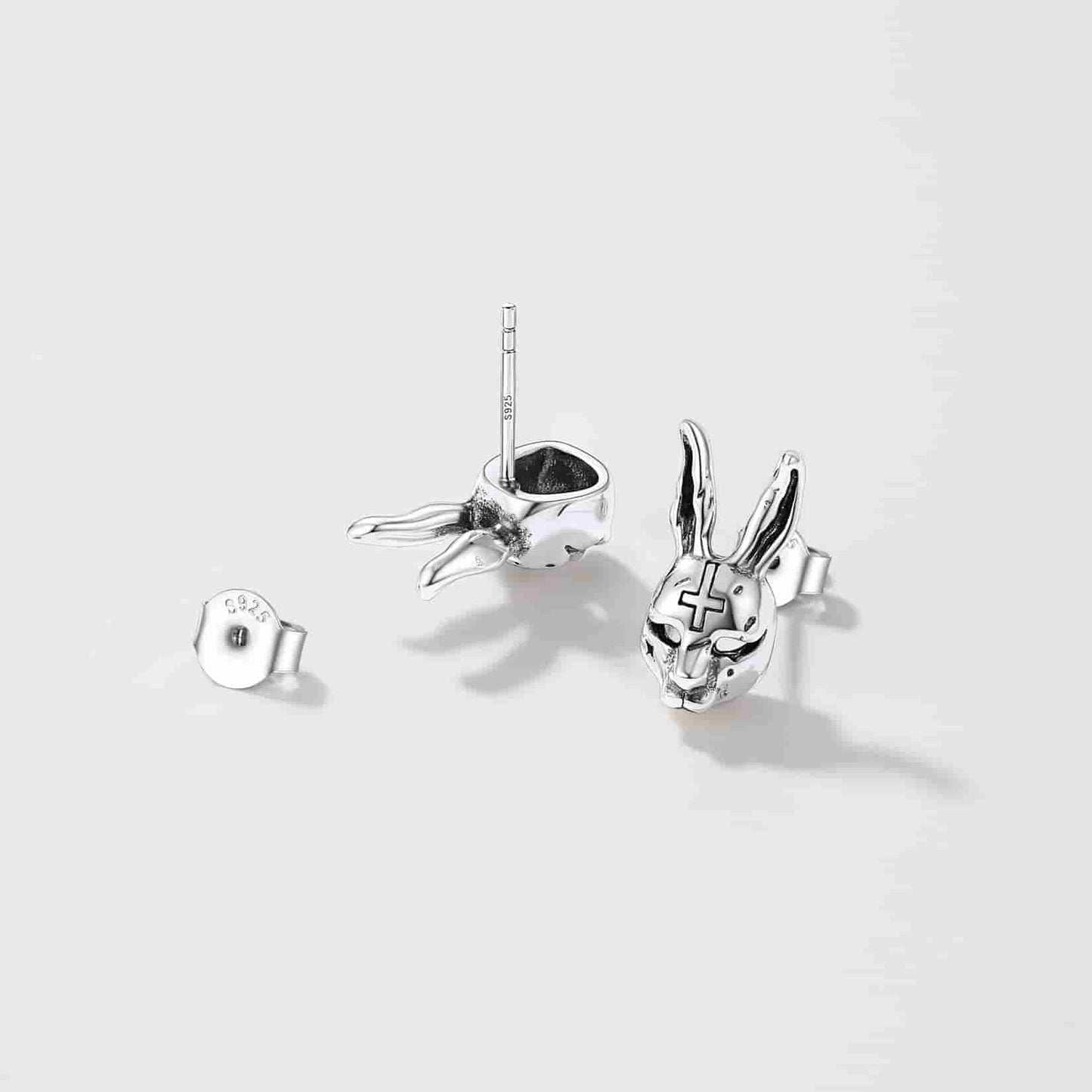 Halloween Silver Evil Bunny Stud Earrings for