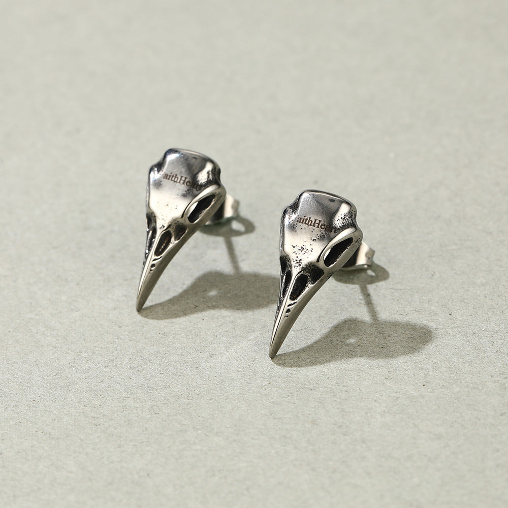 Raven Skull Earrings Viking Stud Earrings for