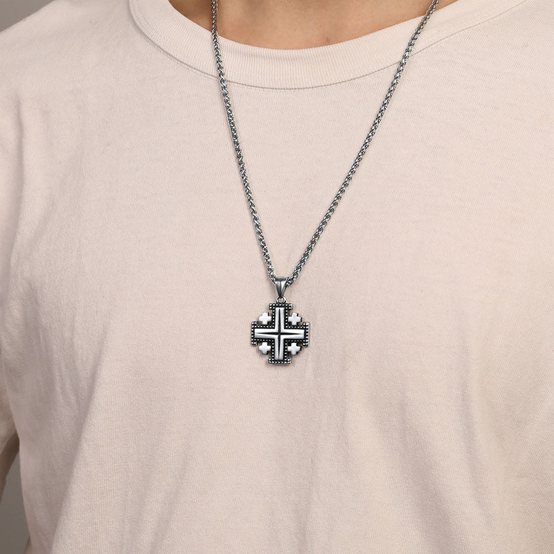 Religious Jerusalem Cross Necklace Stainless Steel