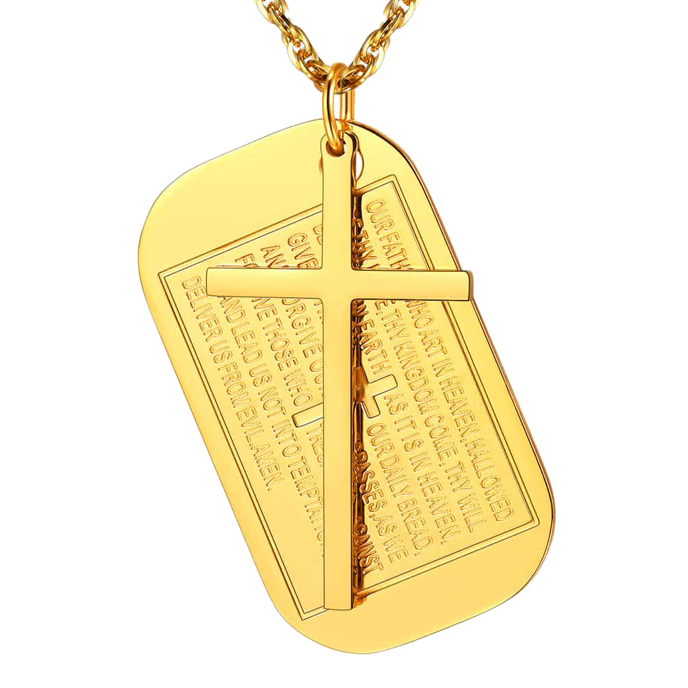 Christian Dog Tag Pendant With Cross Necklace for