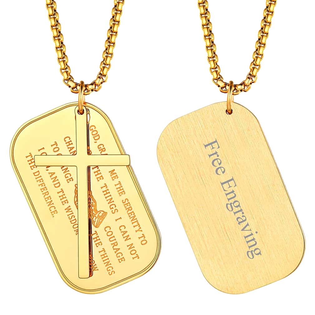 Customized Engraved Dog Tag Necklace With Cross