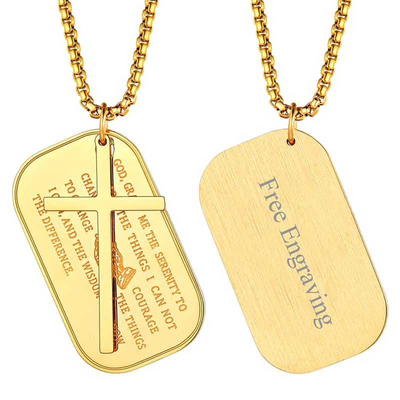 Customized Engraved Dog Tag Necklace With Cross