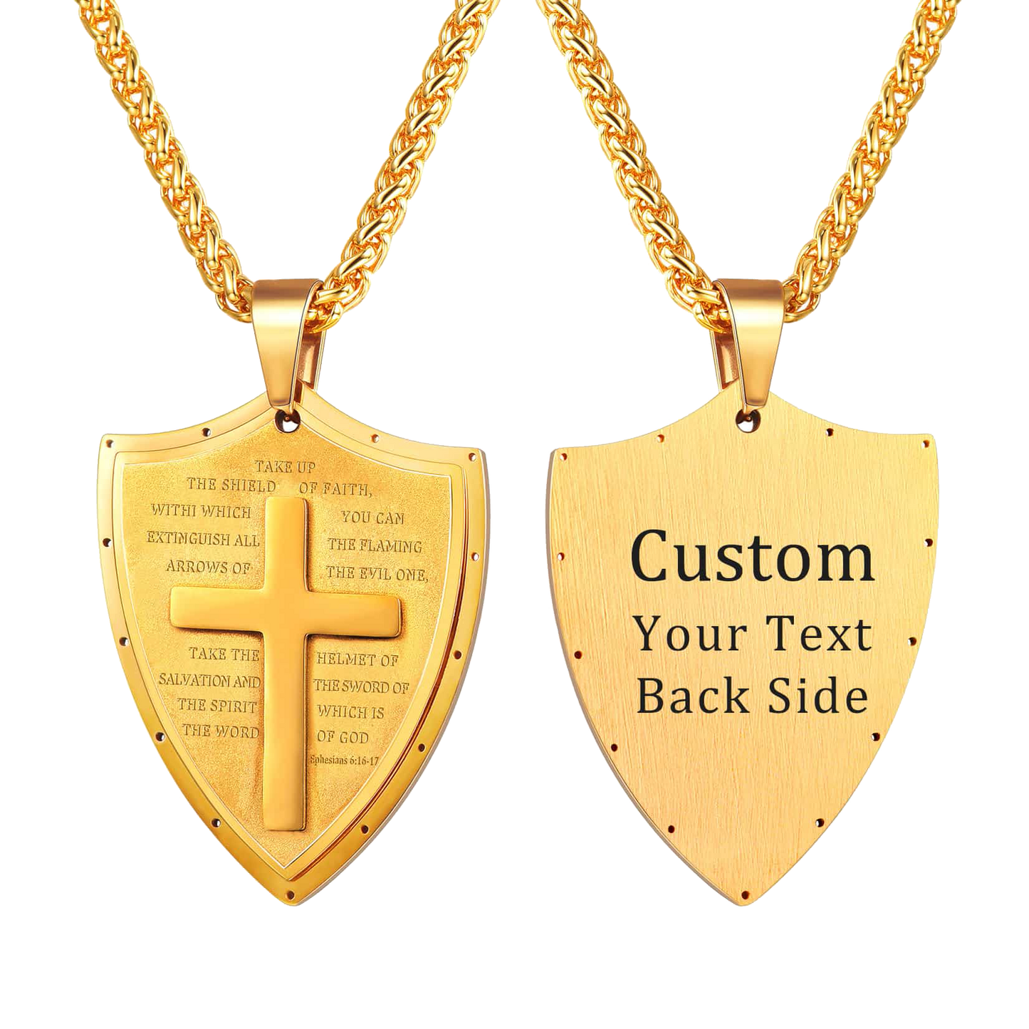 Bible Verse E-ephesians 6:16-17 Cross Shield Necklace