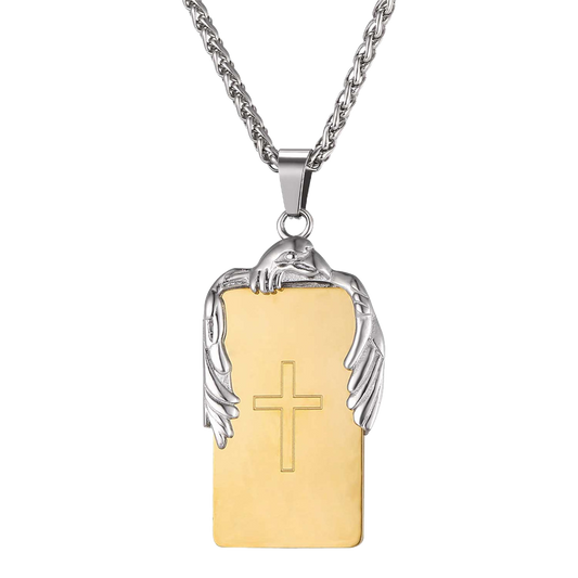 Christian Cross Necklace Dog Tag With Wing