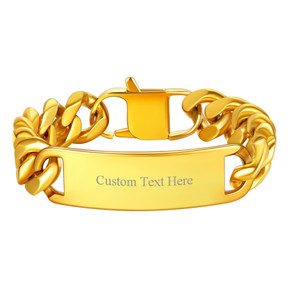 Customized Engraved Id Bar Cuban Chain Link Bracelet for
