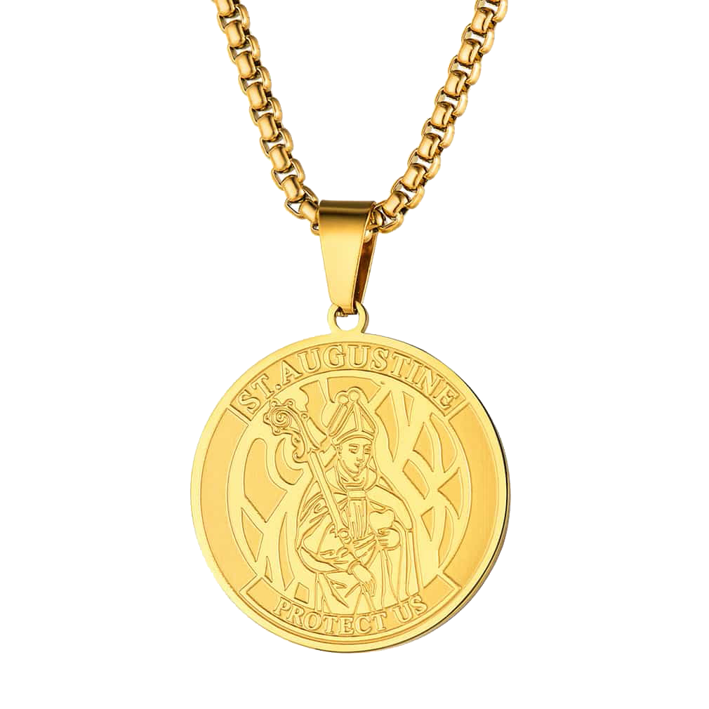 Engraved Saint Augustine Necklace Saint Medal Jewelry