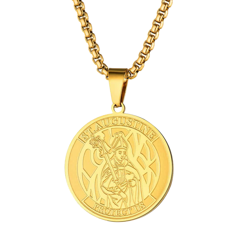 Engraved Saint Augustine Necklace Saint Medal Jewelry