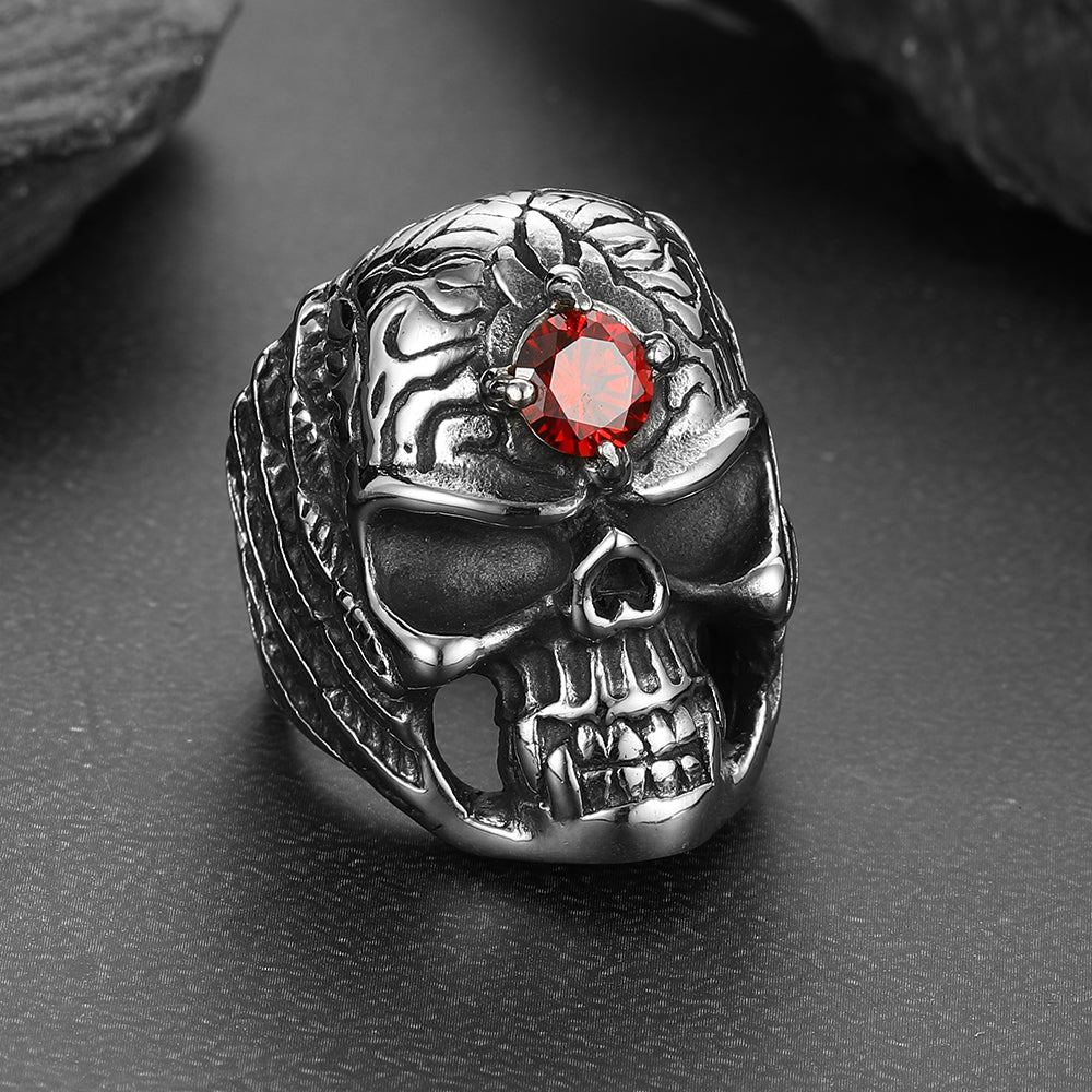 Flash Gothic Skull Ring With Red Gem Forehead for /