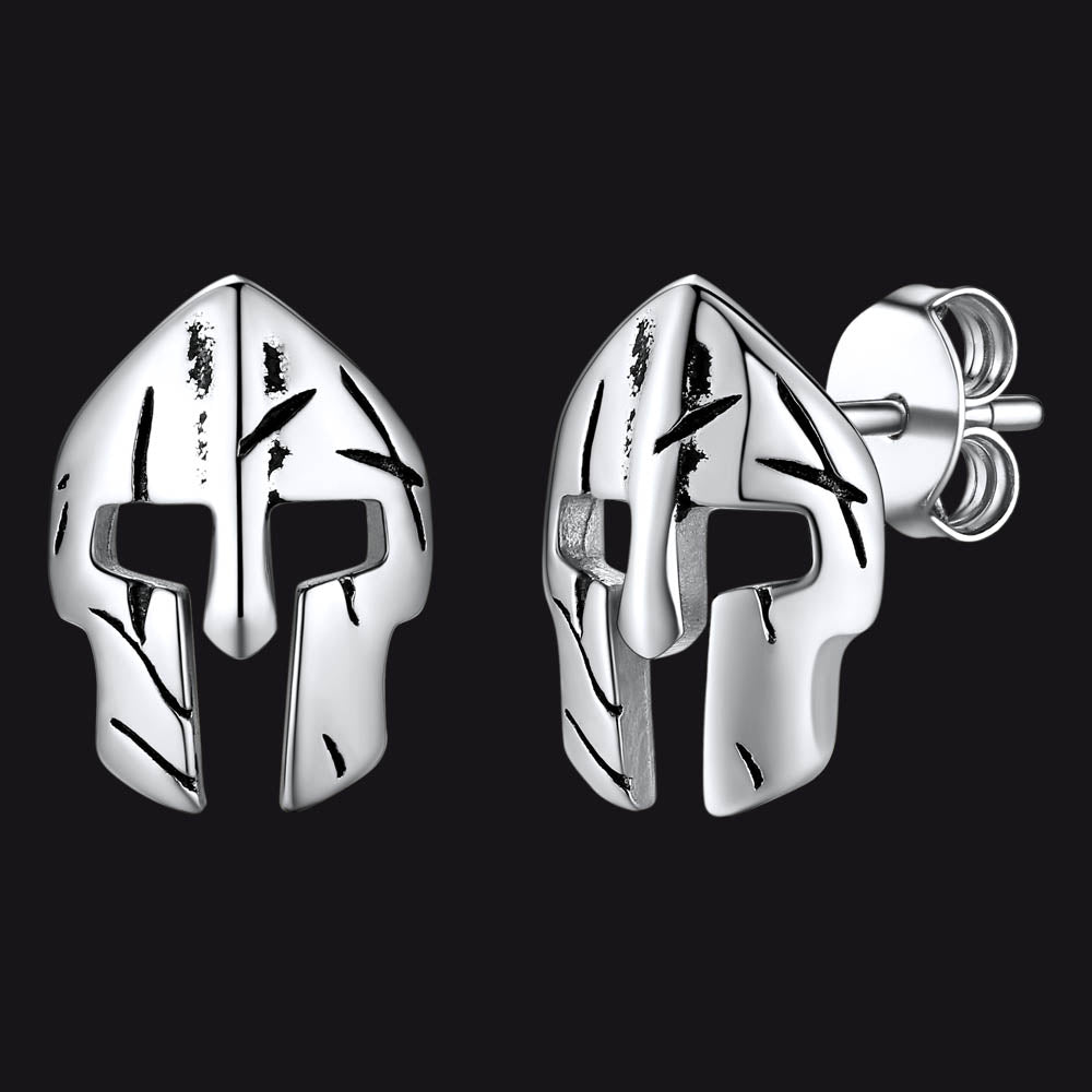 Flash Spartan Helmet Mask Stud Earrings for