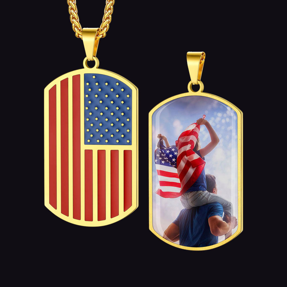 Personalized American Flag Dog Tag Necklace With Picture for