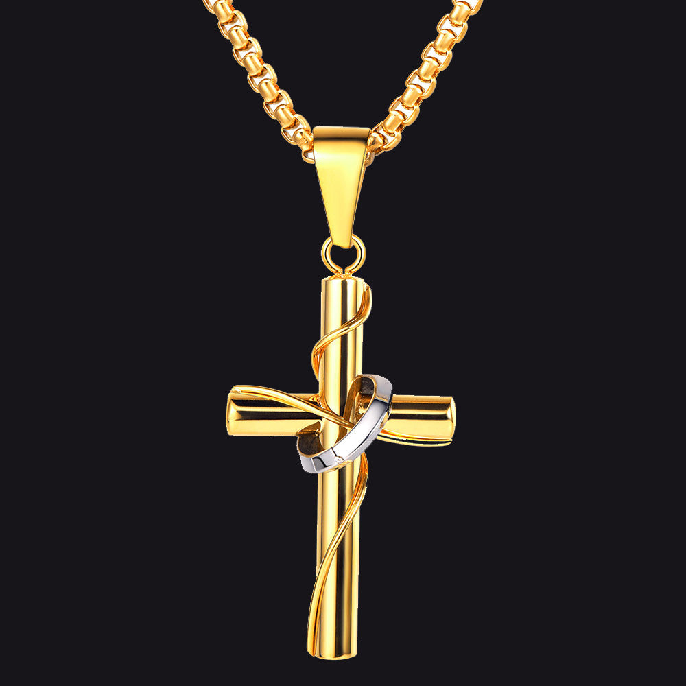 Christian Halo Ring Cross Necklace Pendant for
