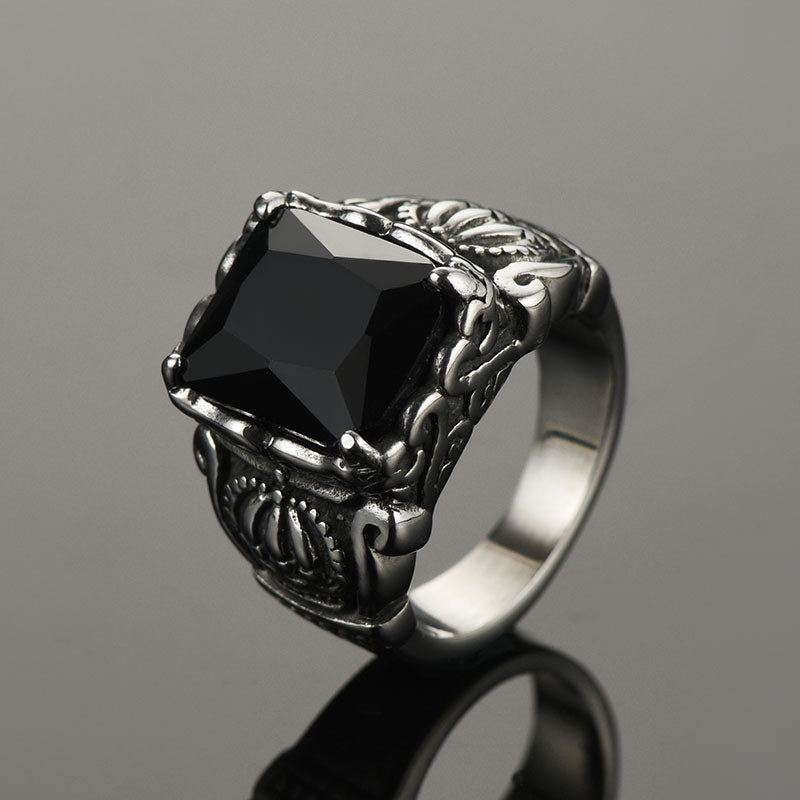 Crystal Crown Black Onyx Ring for