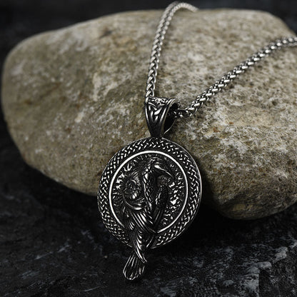 Viking Odin's Raven Pendant Necklace for
