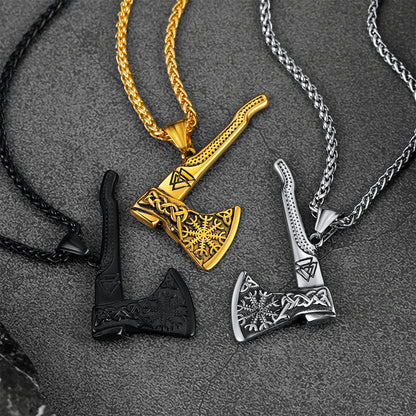 Norse Viking Axe Necklace With Compass for