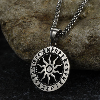 Viking Sun Wheel Rune Pendant Necklace for