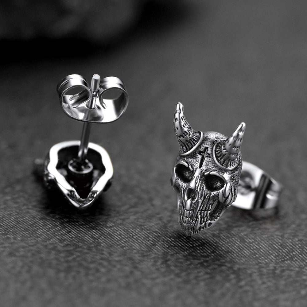Satanic Goat Skull Stud Earrings for