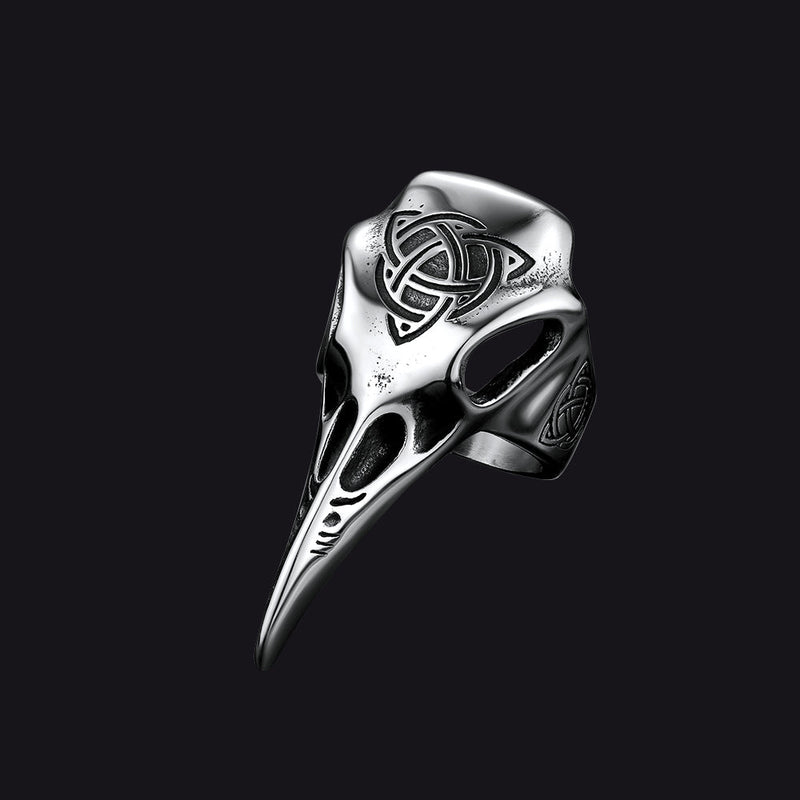 Viking Raven Skull Ring With Celtic Knot for