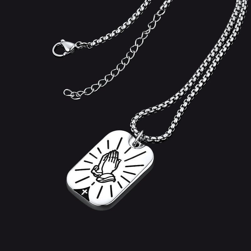 Serenity Prayer Hand Dog Tag Necklace for