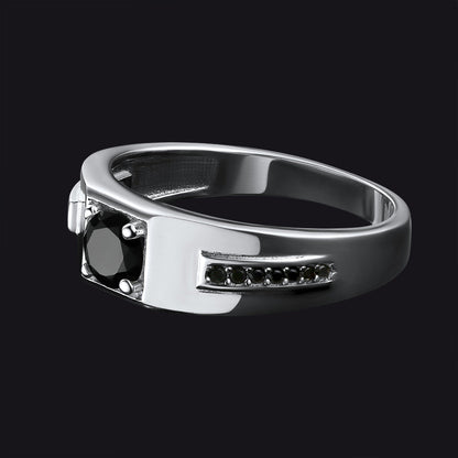 Black Onyx Ring Diamond Ring in Sterling Silver